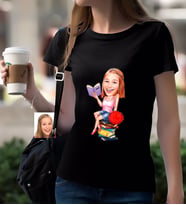 BK Gift Kişiye Özel Bayan Öğrenci Karikatürlü Siyah T-Shirt