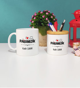 Paramedik Tasarımlı Kişiye Özel Hediye Paramedik Kupa Bardak ve Kalemlik Seti