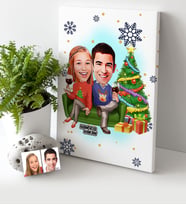 BK Gift Kişiye Özel Yılbaşı Temalı Sevgililer Karikatürlü Kanvas Tablo (30x50cm.) - 4