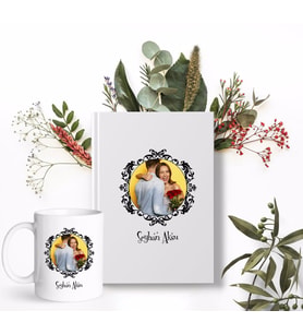 BK Gift Kişiye Özel Fotoğraflı Çerçeveli Beyaz Defter ve Kupa Hediye Seti-1 (Model 1)