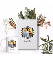 BK Gift Kişiye Özel Fotoğraflı Çerçeveli Beyaz Defter ve Kupa Hediye Seti-1 (Model 1)