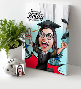 BK Gift Kişiye Özel Bayan Mezun Karikatür Kanvas Tablo 30x50cm 1