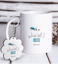 BK Gift Kişiye Özel Mesleki Hostes Beyaz Kupa ve Anahtarlık Hediye Seti-1 (Model 1)