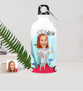 BK Gift Kişiye Özel Hemşire Karikatürlü Metal Suluk 500 Ml 1