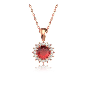 Yuvarlak Fuşya Taşlı Anturaj Rose Gümüş Kolye