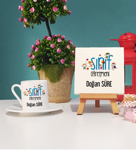 Sınıf Öğretmeni Türk Kahvesi Fincanı ve Dekoratif Taş Baskı Seti