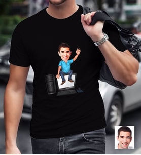 BK Gift Kişiye Özel Bay Bilgisayar Mühendisi Karikatürlü Siyah T-Shirt