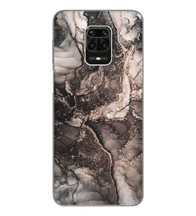 Gri Mermer Tasarımlı Süper Şeffaf Silikon Telefon Kılıfı Xiomai Redmi Note 9 Pro