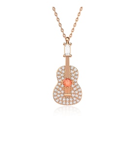 Baget Taşlı Gitar Rose Gümüş Kolye