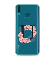 Pembe Çiçekli Harf Tasarım Süper Şeffaf Silikon Telefon Kılıfı Huawei Y9 (2019) 