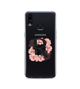Pembe Çiçekli Harf Tasarım Süper Şeffaf Silikon Telefon Kılıfı Samsung A10s R-Ha
