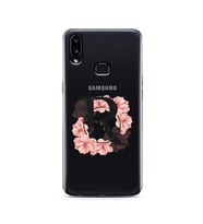Pembe Çiçekli Harf Tasarım Süper Şeffaf Silikon Telefon Kılıfı Samsung A10s R-Ha