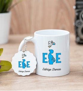 Ebe Beyaz Kupa Bardak Ve Anahtarlık Set
