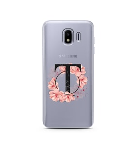 Pembe Çiçekli Harf Tasarım Süper Şeffaf Silikon Telefon Kılıfı Samsung J4 T-Harf