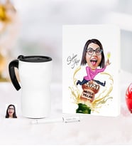 BK Gift Kişiye Özel Yılbaşı Bayan Karikatürlü Beyaz Defter Kalem Termos Mug Seti - 6
