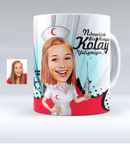 BK Gift Kişiye Özel Hemşire Karikatürlü Beyaz Kupa Bardak  1