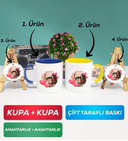 İkili Lacivert Sarı Sevgiliye Sevgililer Günü Hediyesi 8 Kupa Bardak Anahtarlık
