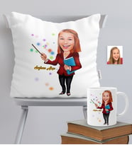 BK Gift Kişiye Özel Bayan Öğretmen Temalı Karikatürlü Yastık Kupa Seti - 3