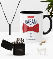 BK Gift Kişiye Özel Yakışıklı Babam Siyah Kupa Benzinli Çakmak Kolye Seti-6 (Model 1)