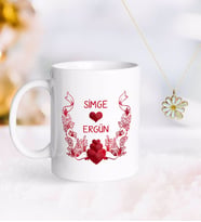 BK Gift Kişiye Özel Sevgililer Günü Kupa ve Çift İsimli Papatya Kolye-53 (Model 1)