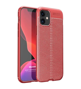 Microsonic Apple iPhone 12 Kılıf Deri Dokulu Silikon Kırmızı