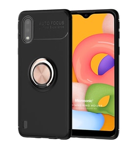 Microsonic Samsung Galaxy A01 Kılıf Kickstand Ring Holder Siyah Rose