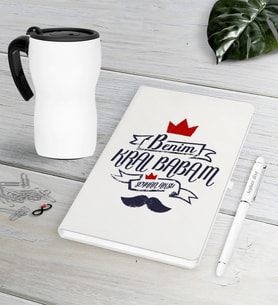 BK Gift Kişiye Özel Benim Kral Babam Beyaz Defter Kalem Termos Mug Seti (Model 1)