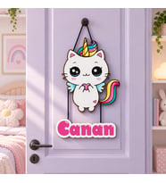 Meşgalem Unicorn Kedi Temalı Kişiye Özel Kapı Süsü