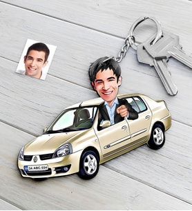 BK Gift Kişiye Özel Bay Renault Symbol Figürlü Plakalı Ahşap Karikatür Anahtarlık (Beyaz)