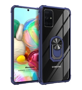 Microsonic Samsung Galaxy A71 Kılıf Grande Clear Ring Holder Lacivert