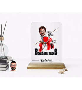 BK Gift Kişiye Özel Beyaz Atlı Prens Karikatürlü Ahşap Standlı Çerçeve-2