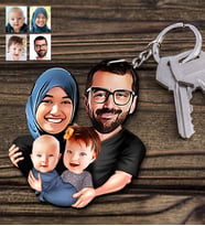 BK Gift Kişiye Özel Aile Karikatürlü Ahşap Anahtarlık - 4