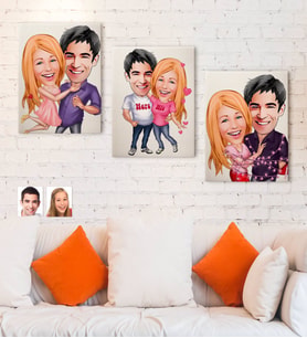 BK Gift Kişiye Özel 3'lü Sevgililer Karikatürlü Kanvas Tablo Seti 30x50cm-5