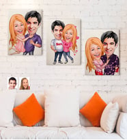 BK Gift Kişiye Özel 3'lü Sevgililer Karikatürlü Kanvas Tablo Seti 30x50cm-5