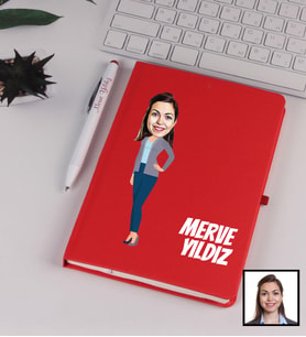 Kişiye Özel Karikatürize Defter Kalem Seti Kırmızı 91344