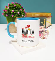 Mesajlı Harita Mühendisi Tasarımlı Kişiye Özel Harita Mühendisi Kupa Bardak Mavi