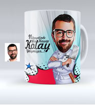 BK Gift Kişiye Özel Bay Kasap Karikatürlü Beyaz Kupa Bardak  1