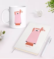 BK Gift Kişiye Özel Kadınlar Günü Tasarımlı Beyaz Defter Kalem ve Kupa Seti-23 (Model 1)