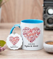 Love Tasarım Hediyelik Mavi Kupa Bardak Ve Anahtarlık Set