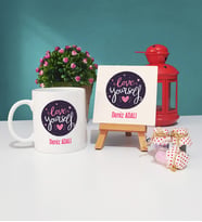 Love Yourself Tasarımlı Kişiye Özel Hediye Kupa Bardak ve Dekoratif Taş Baskı Seti