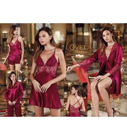 LOWELA PARİS 2005 Saten Kısa Gecelikli 6 Lı Çeyiz Seti (Bordo)