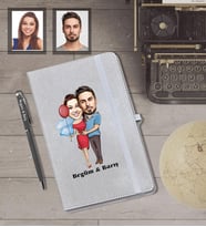 Kişiye Özel Sevgili Karikatürlü Gri Defter Kalem Hediye Seti  Model 9