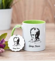 Atatürk Siluetli Yeşil Kupa Bardak Ve Anahtarlık Set