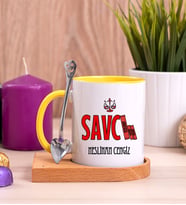 Savcı Ahşap Altlıklı Sarı Kupa Bardak