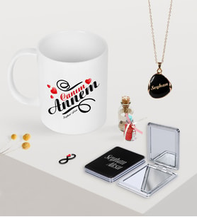 BK Gift Kişiye Özel Canım Annem Kupa Ayna ve Siyah Mineli Kolye Seti-14 (Model 1)
