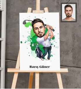 Kişiye Özel Golfçü Karikatürlü  Ahşap Tablo 30x47 Bay-3
