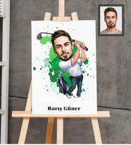 Kişiye Özel Golfçü Karikatürlü  Ahşap Tablo 30x47 Bay-3