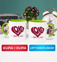 İkili Love Tasarımlı Sevgililer Günü Hediyesi Kupa Bardak Yeşil