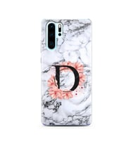 Mermer Çiçekli Harf Tasarım Süper Şeffaf Silikon Telefon Kılıfı Huawei P30 Pro D