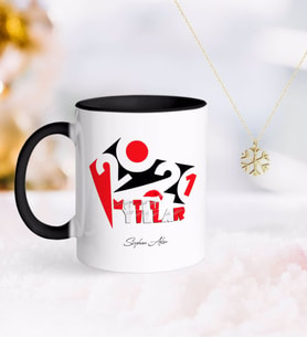 BK Gift Kişiye Özel 2024 Mutlu Yıllar Siyah Kupa ve Kar Tanesi Kolye-13 (Model 1)